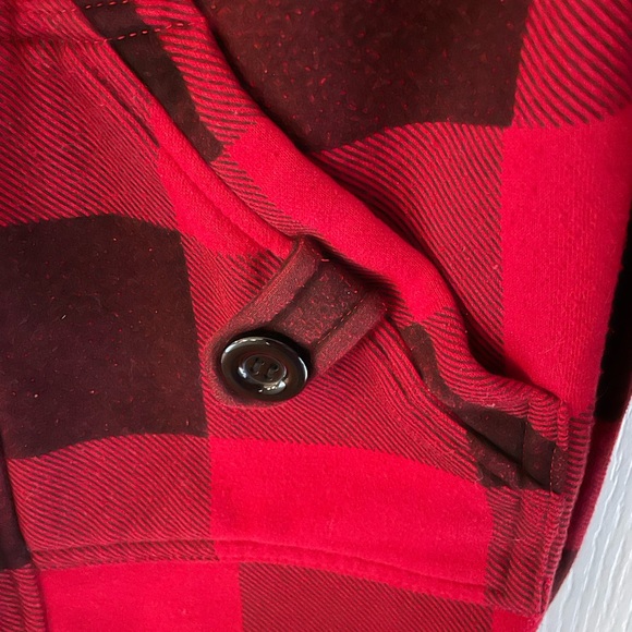 XL Vintage red plaid fleece coat with hood and belt - Picture 3 of 5